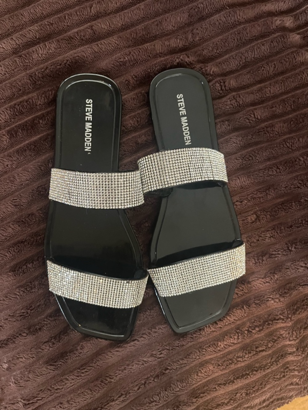 Steve Madden Black Jelly Slide  Sandals with Rhinestone Straps